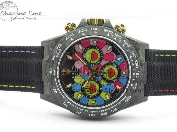 Good Copy Rolex Watches On Edition Carbon Black Strap Diw Dial Pink V Daytona EyeCatching A7750 Best WWF Nylon 2890 0111